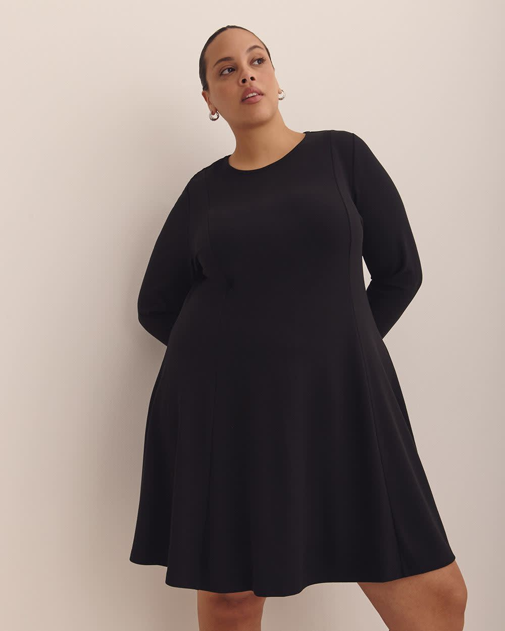 Long-Sleeve Fit and Flare Dress with Princess Seam Black