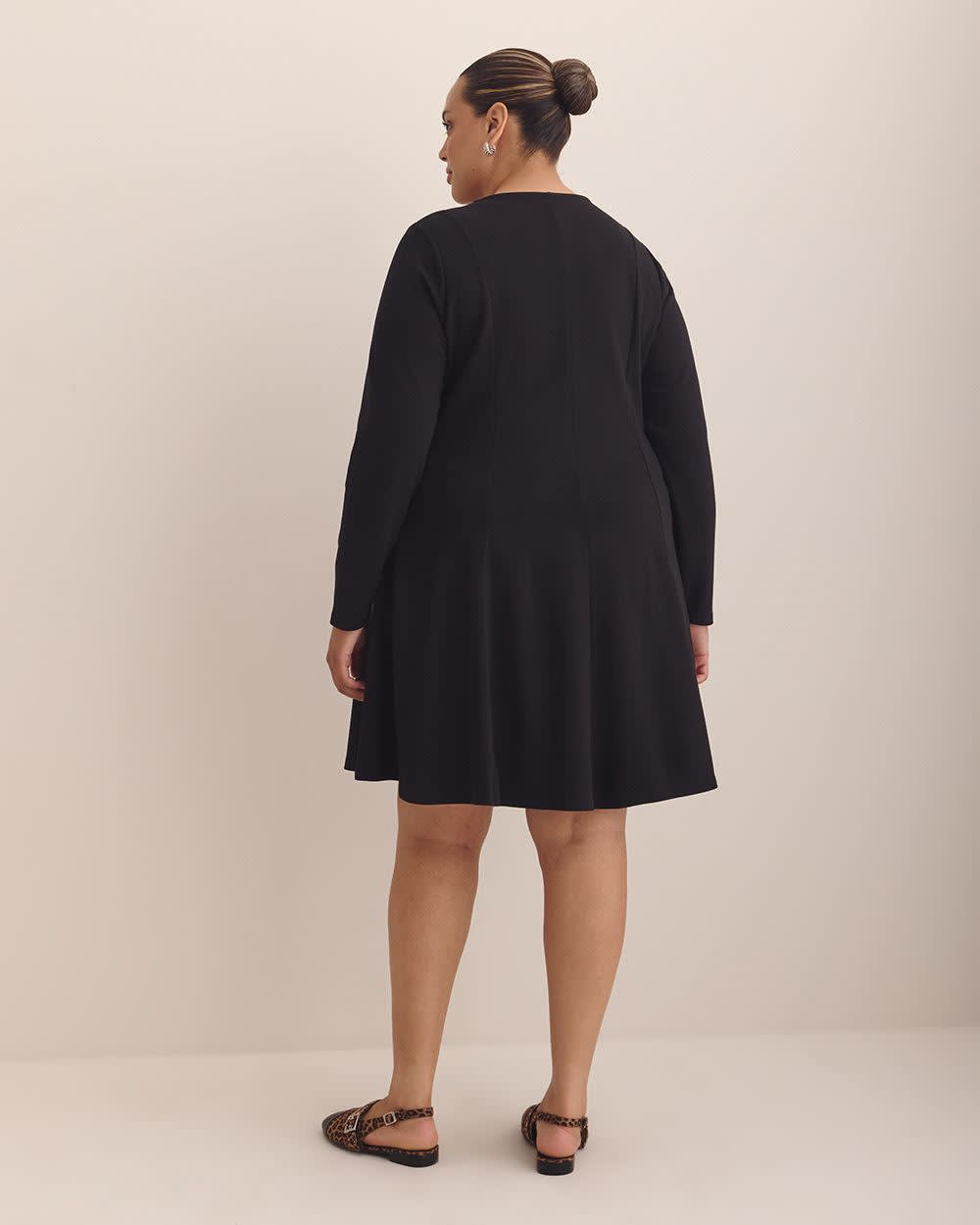 Long-Sleeve Fit and Flare Dress with Princess Seam Black
