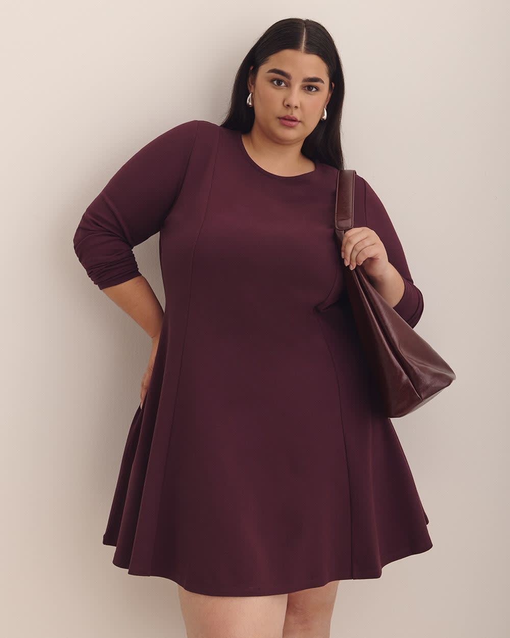 Long-Sleeve Fit and Flare Dress with Princess Seam Winetasting 2 Long-Sleeve Fit and Flare Dress with Princess Seam Winetasting