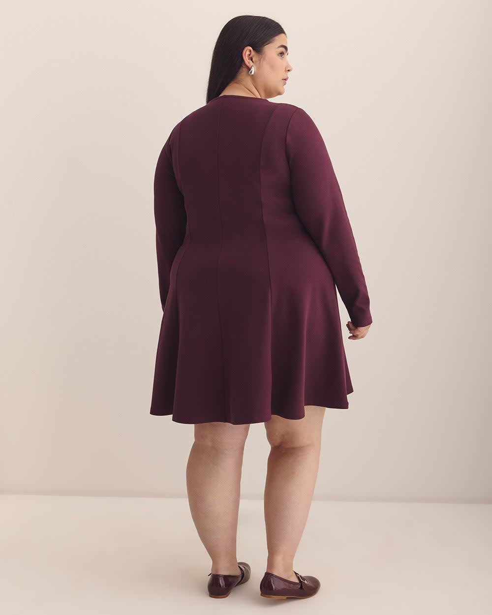 Long-Sleeve Fit and Flare Dress with Princess Seam Winetasting 3 Long-Sleeve Fit and Flare Dress with Princess Seam Winetasting