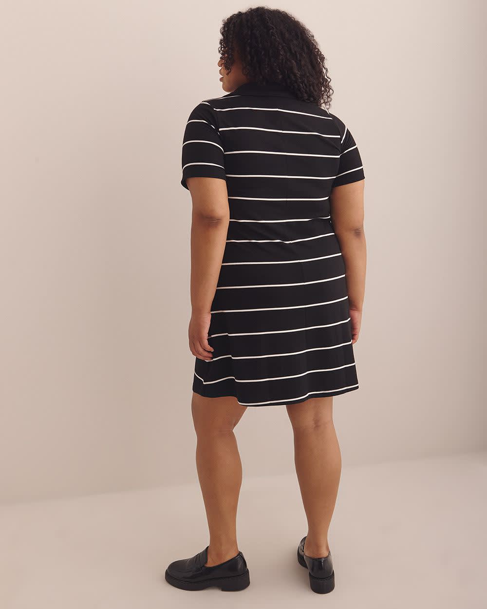 Striped Short-Sleeve Polo Dress Black and white stripe