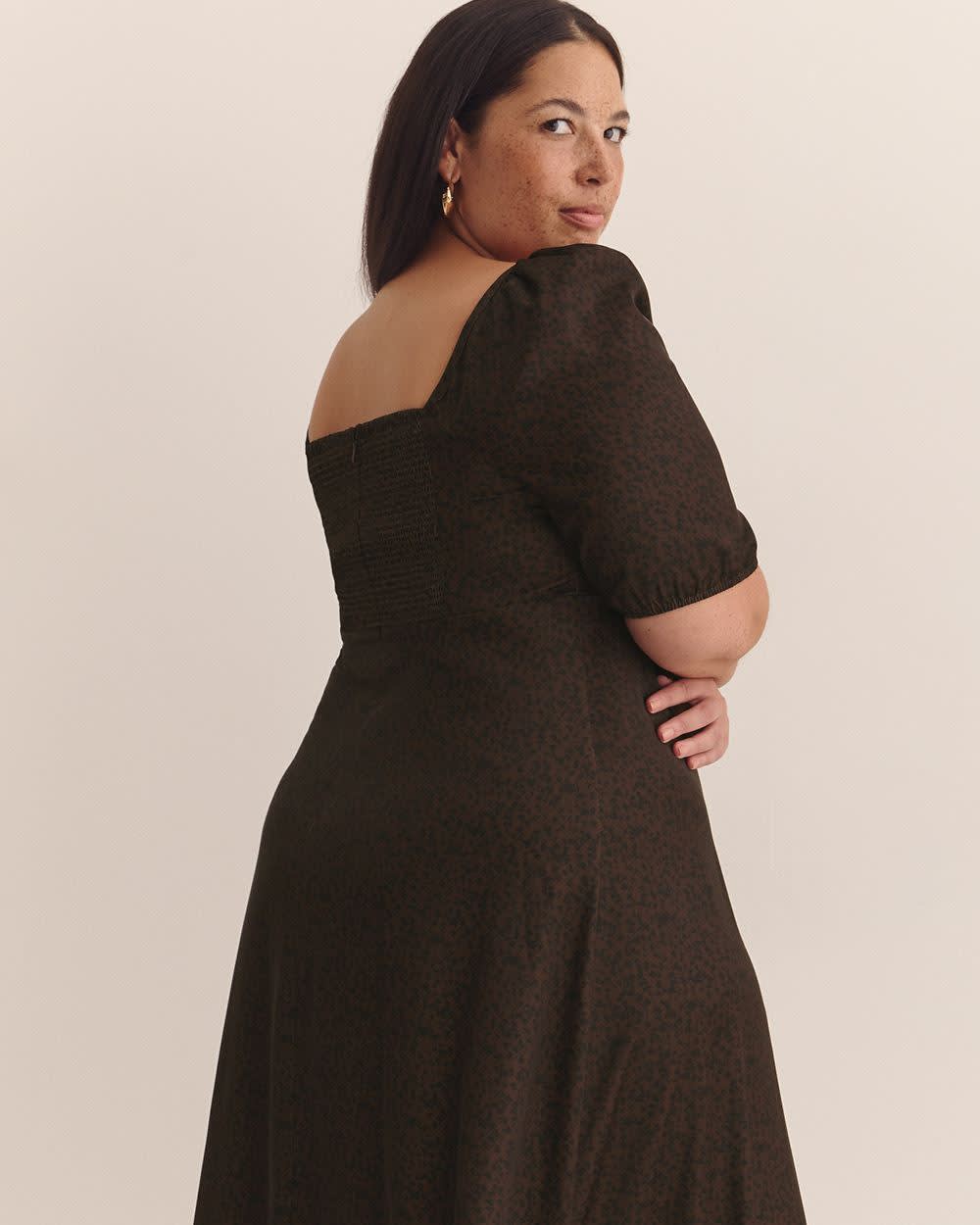 Sweetheart Midi Dress with Balloon Sleeves - Addition Elle Chicory coffee printed