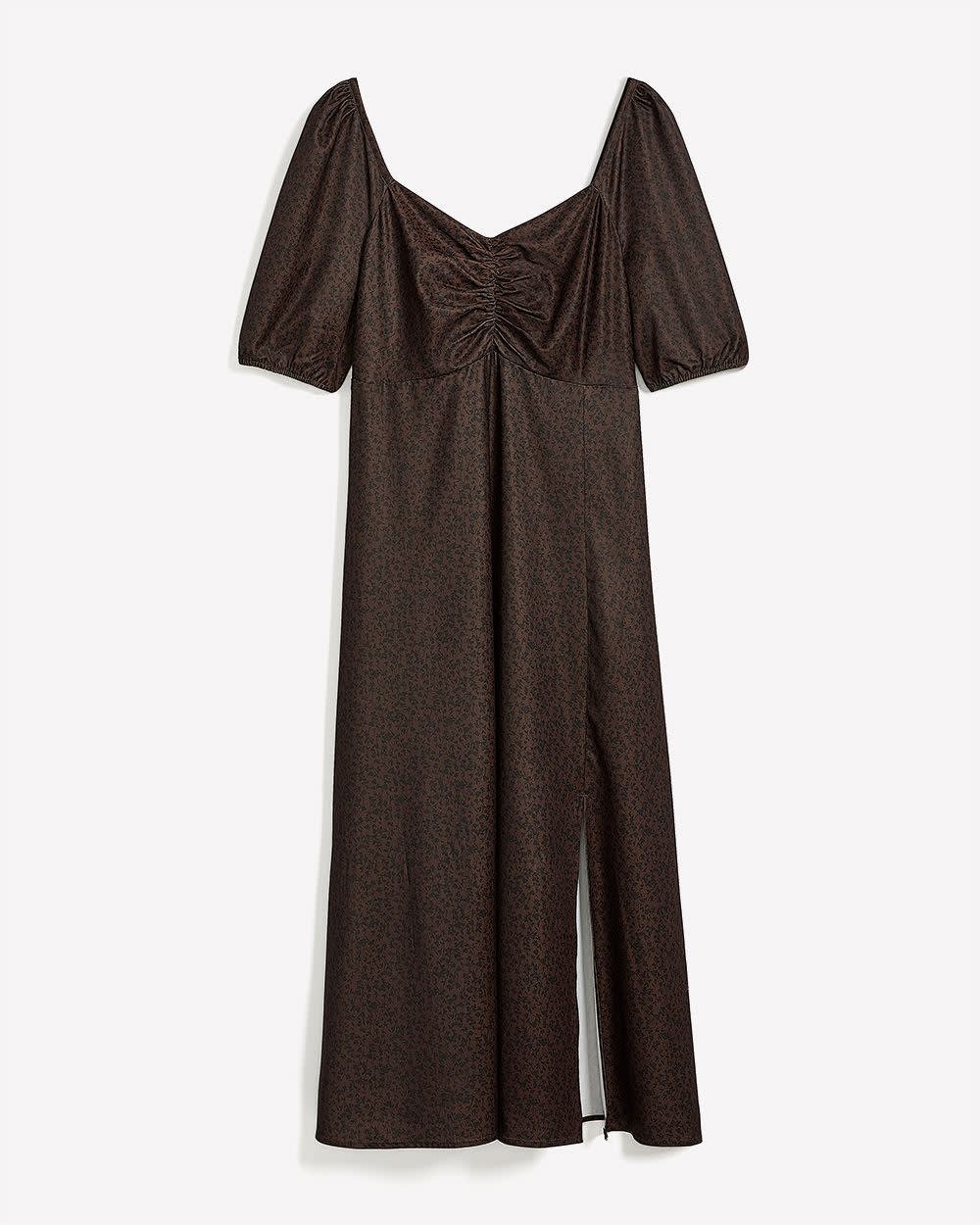 Sweetheart Midi Dress with Balloon Sleeves - Addition Elle Chicory coffee printed