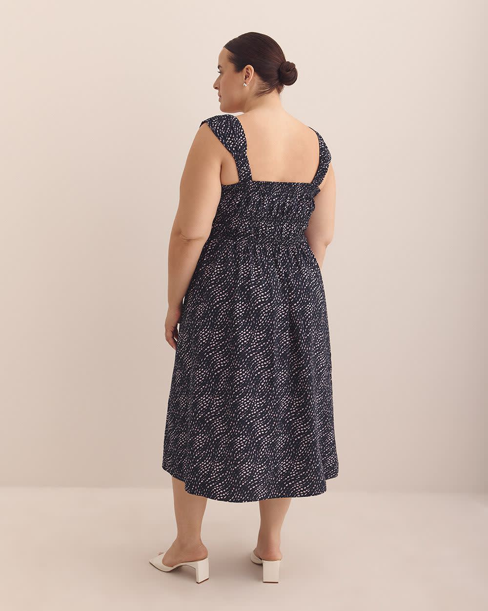 Sleeveless Wavy Dotted Smocked Midi Dress Sky captain printed