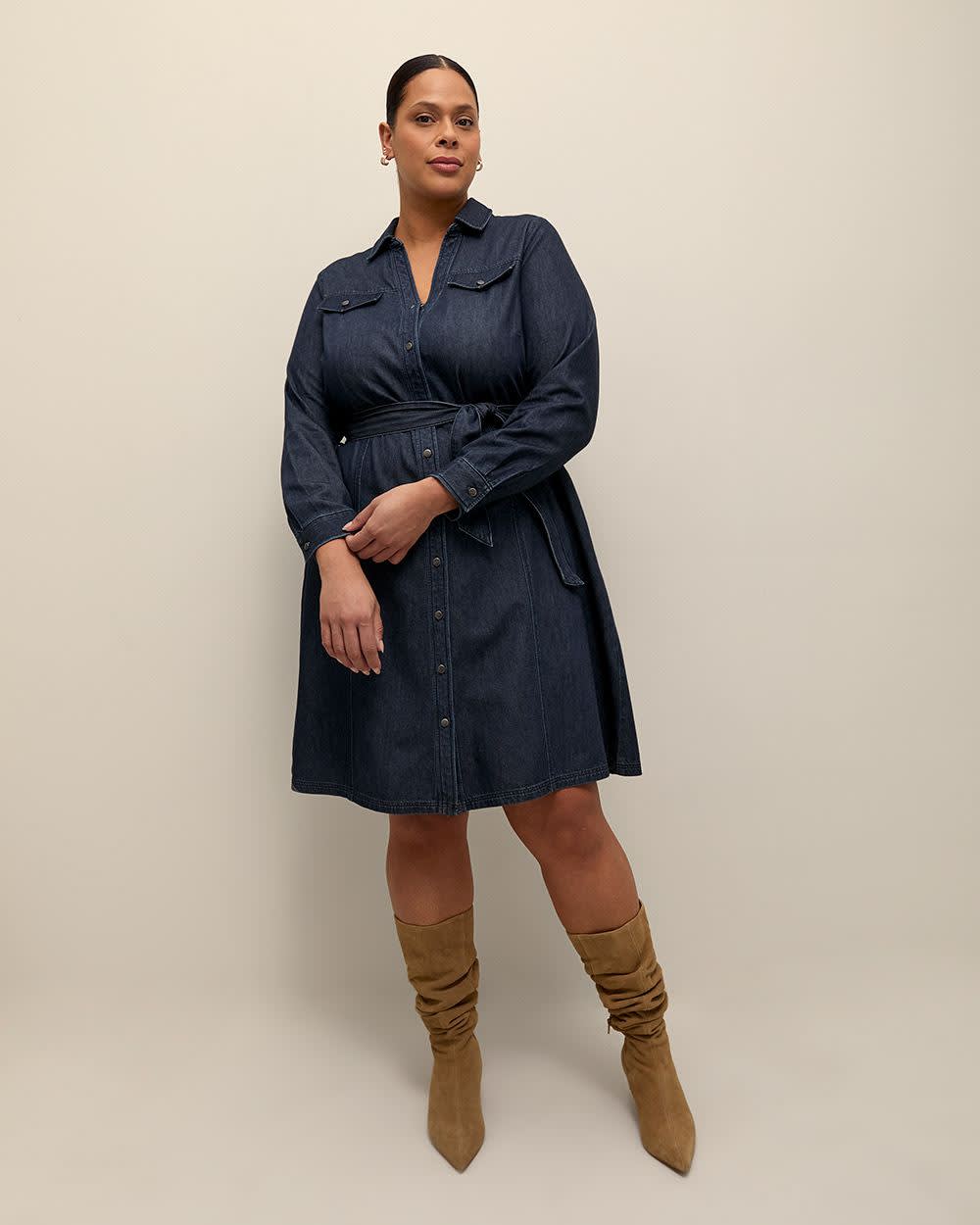 Denim Buttoned-Down Utility Dress Rinse