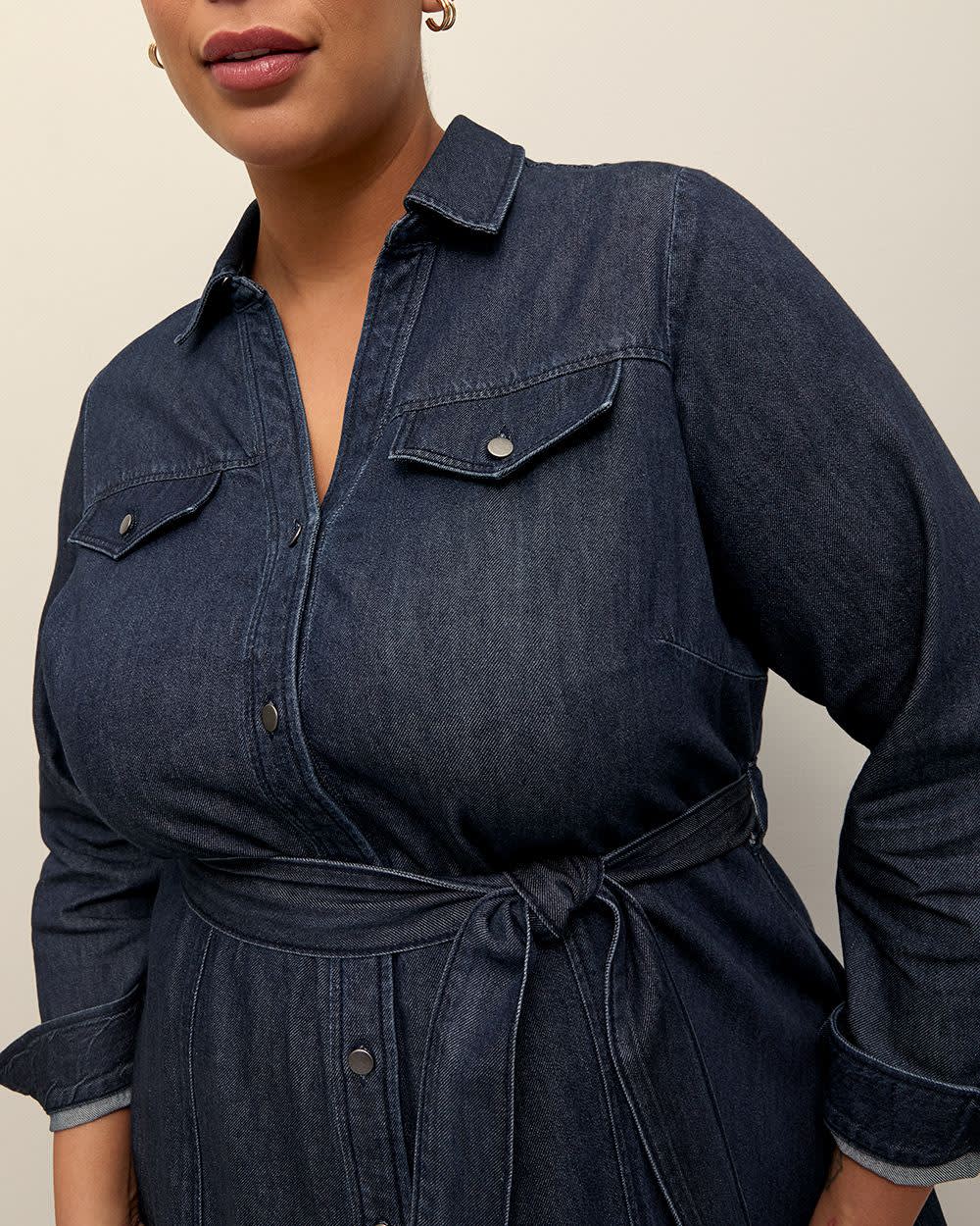 Denim Buttoned-Down Utility Dress Rinse