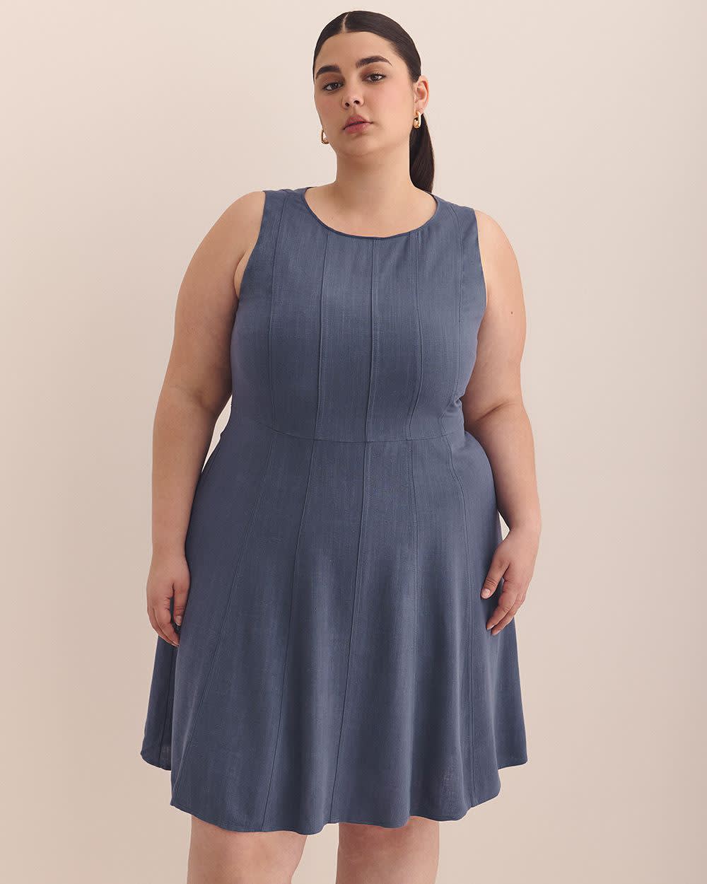 Sleeveless Fit and Flare Dress with Seam Details Night shadow blue