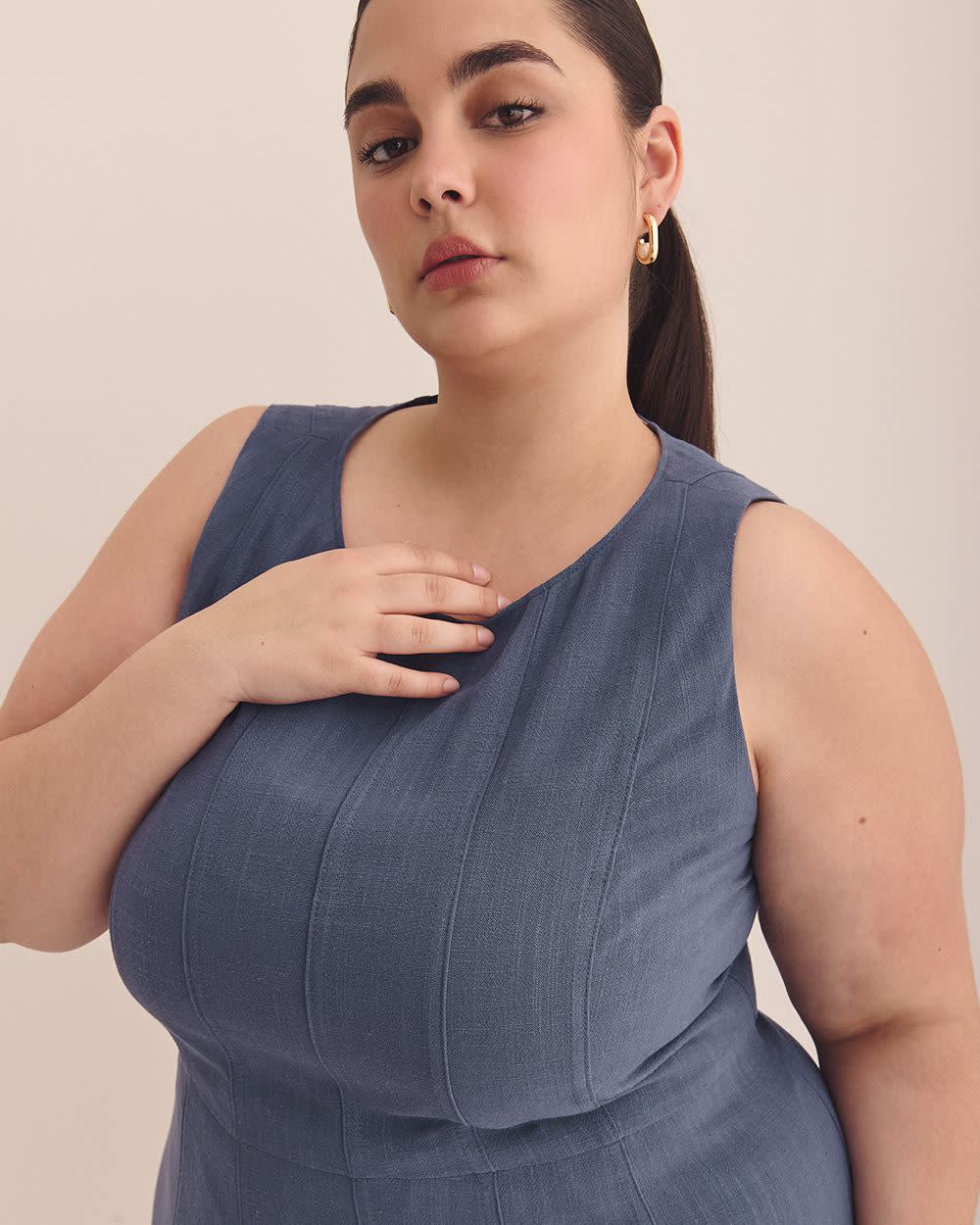 Sleeveless Fit and Flare Dress with Seam Details Night shadow blue