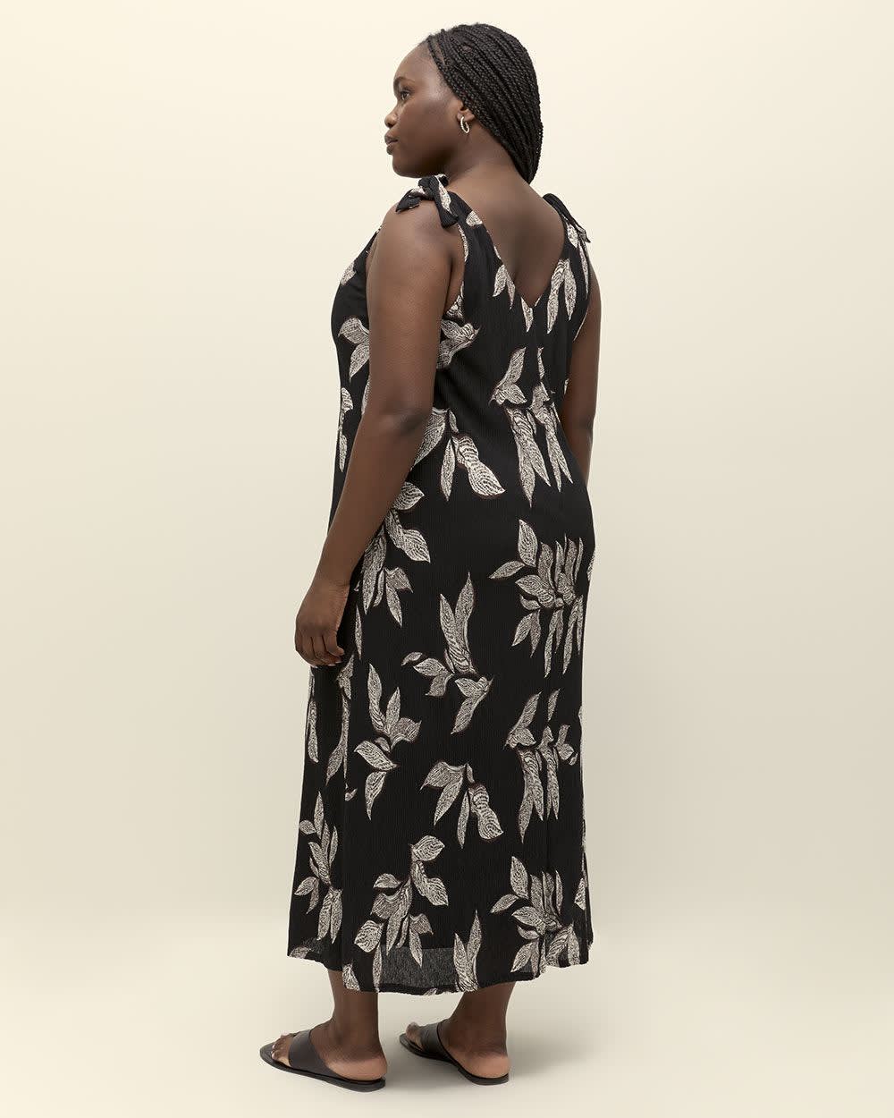 Maxi Dress with Shoulder Ties Black printed