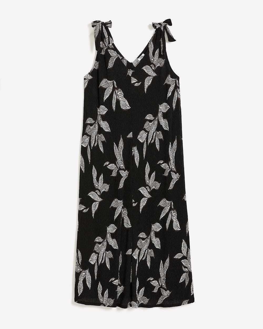 Maxi Dress with Shoulder Ties Black printed