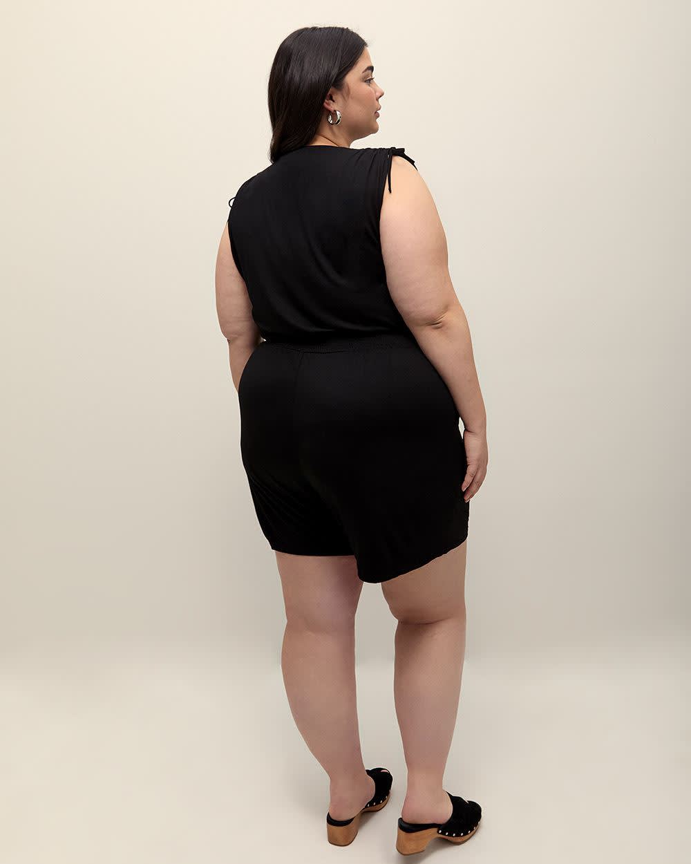 Sleeveless V-Neck Romper with Shoulder Ties Black
