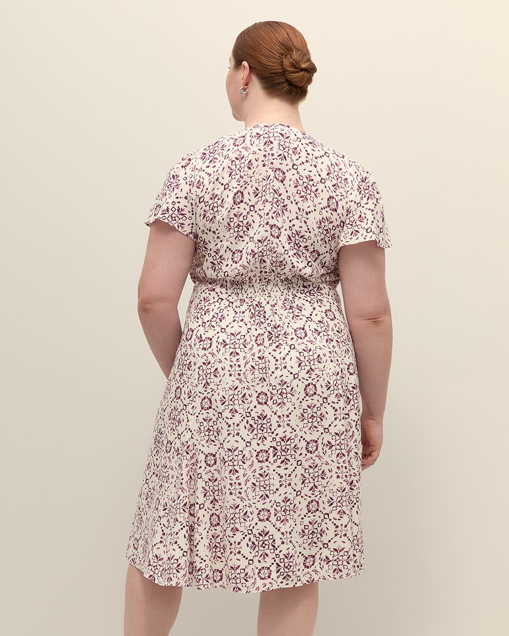 Responsible, Printed Flutter-Sleeve V-Neck Dress with Godets Snow white printed 3 Responsible, Printed Flutter-Sleeve V-Neck Dress with Godets Snow white printed