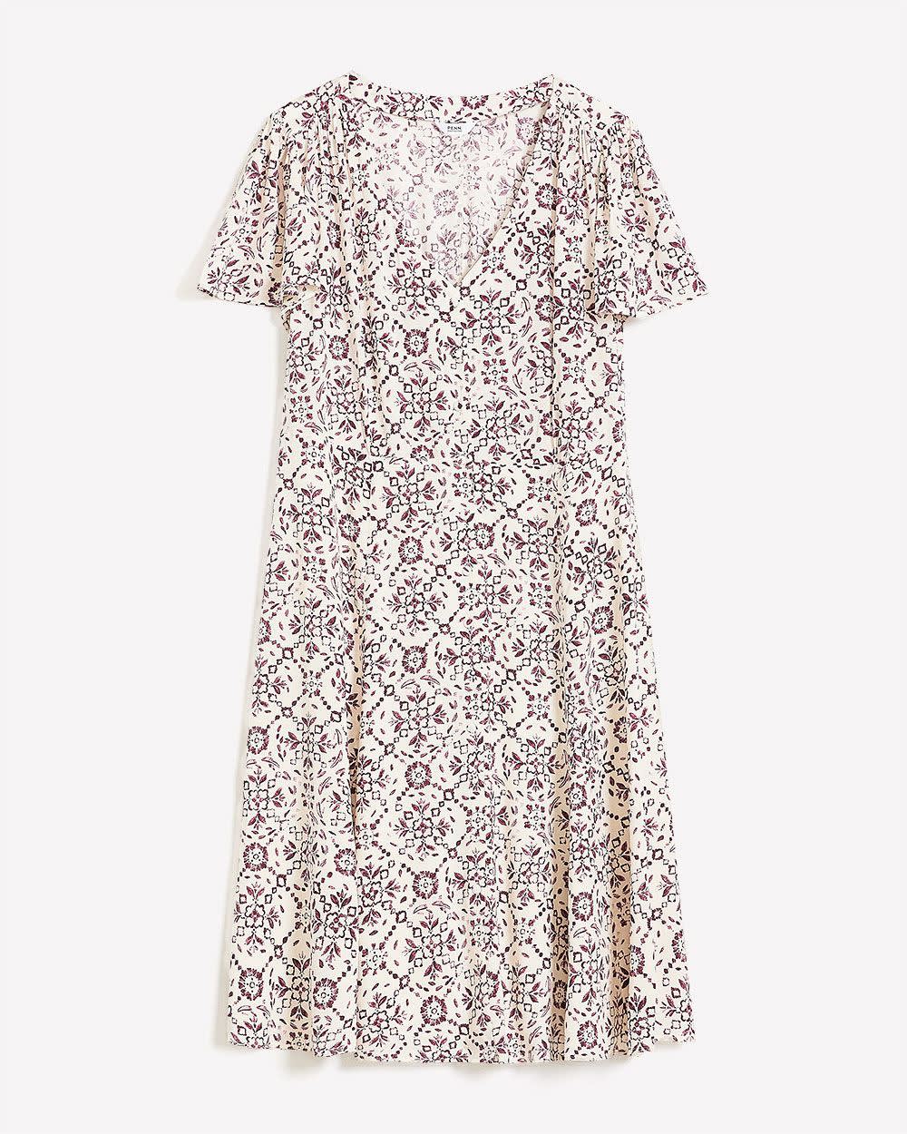 Responsible, Printed Flutter-Sleeve V-Neck Dress with Godets Snow white printed 5 Responsible, Printed Flutter-Sleeve V-Neck Dress with Godets Snow white printed