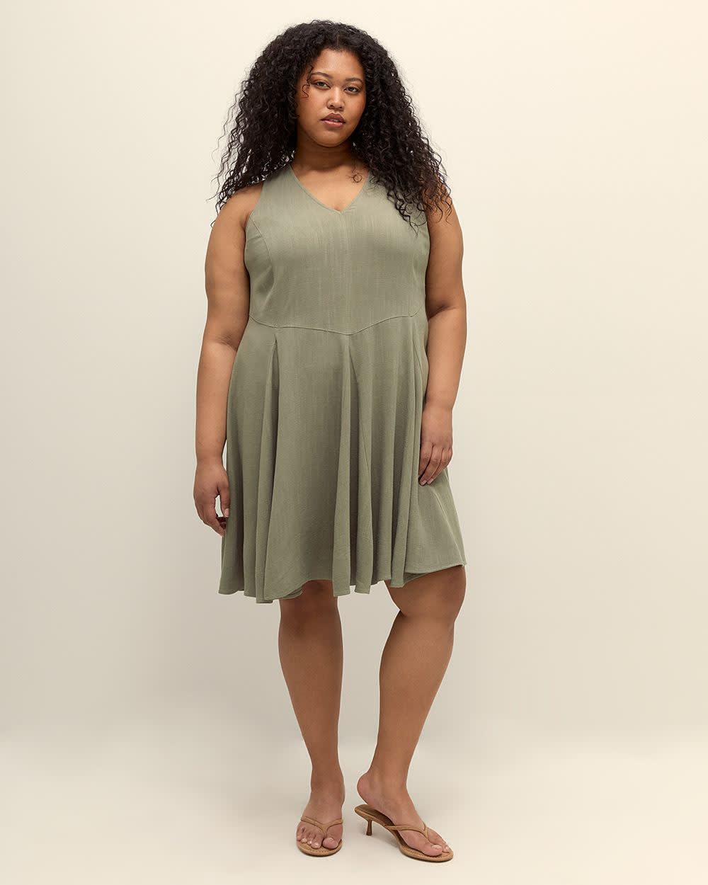 Sleeveless V-Neck Linen Blend Dress Vetiver