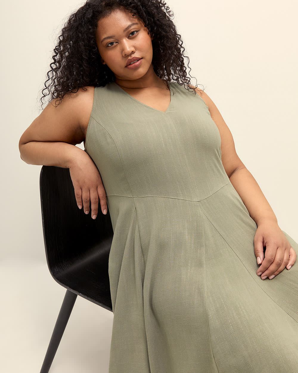 Sleeveless V-Neck Linen Blend Dress Vetiver