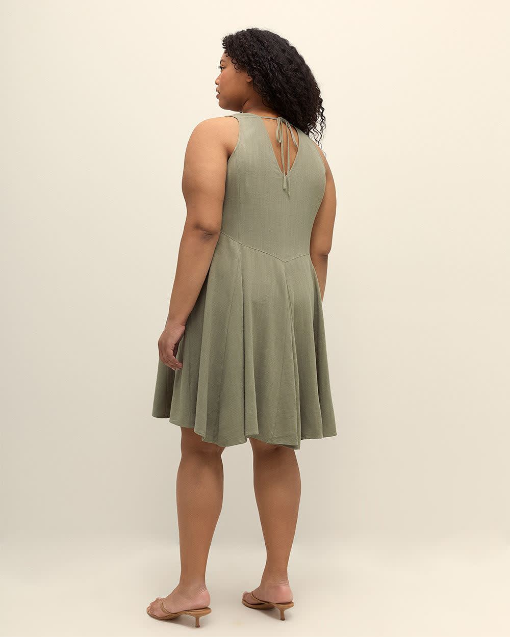 Sleeveless V-Neck Linen Blend Dress Vetiver