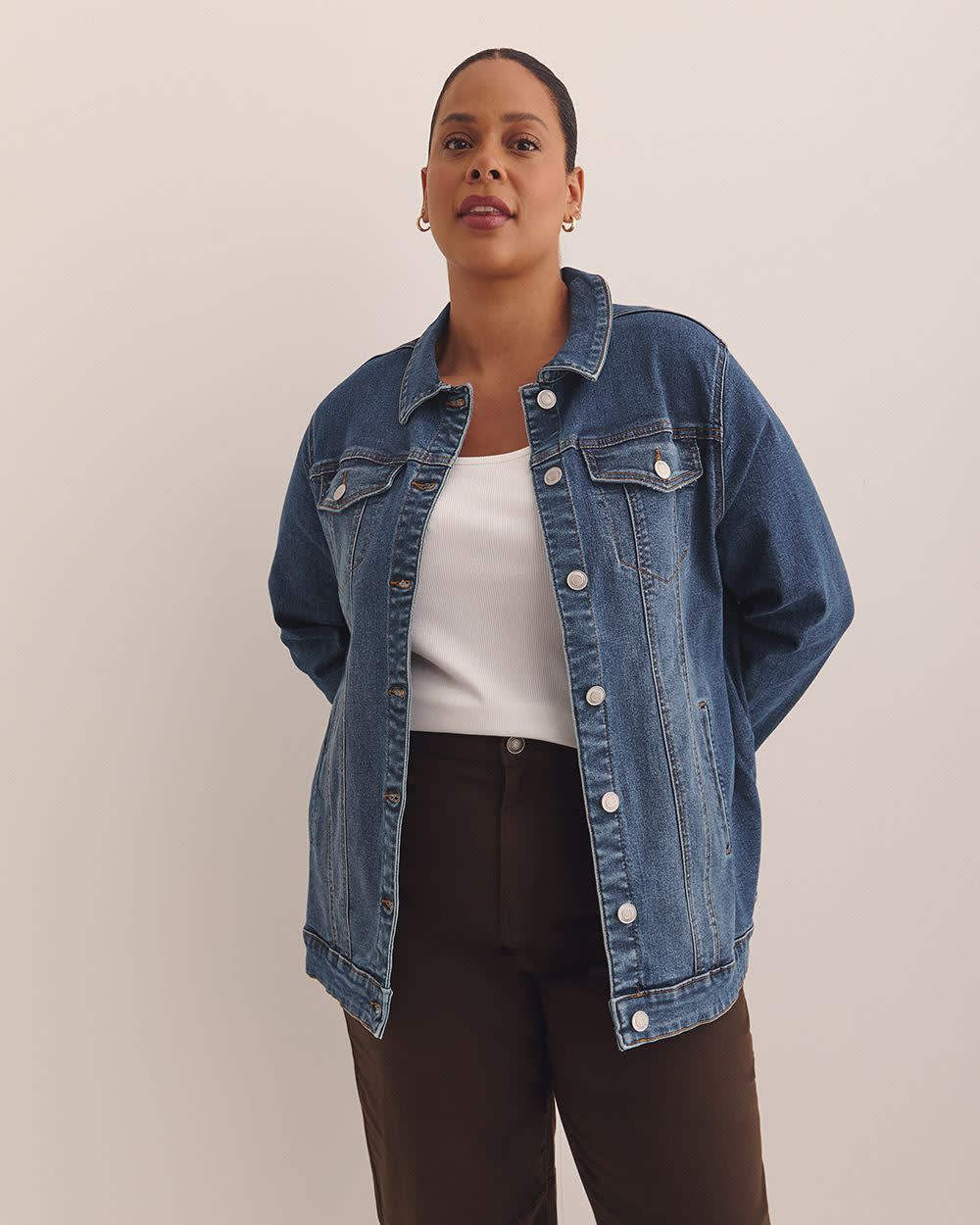 Long Trucker Denim Jacket - d/C JEANS Dark medium blue denim