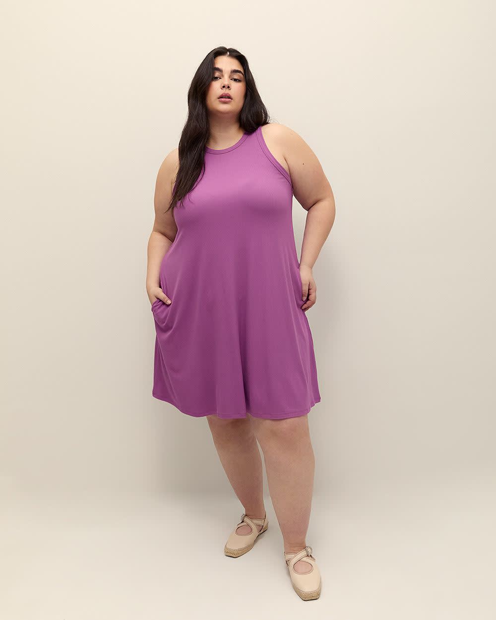 Responsible, Sleeveless Swing Halter Dress with Pockets Amethyst-