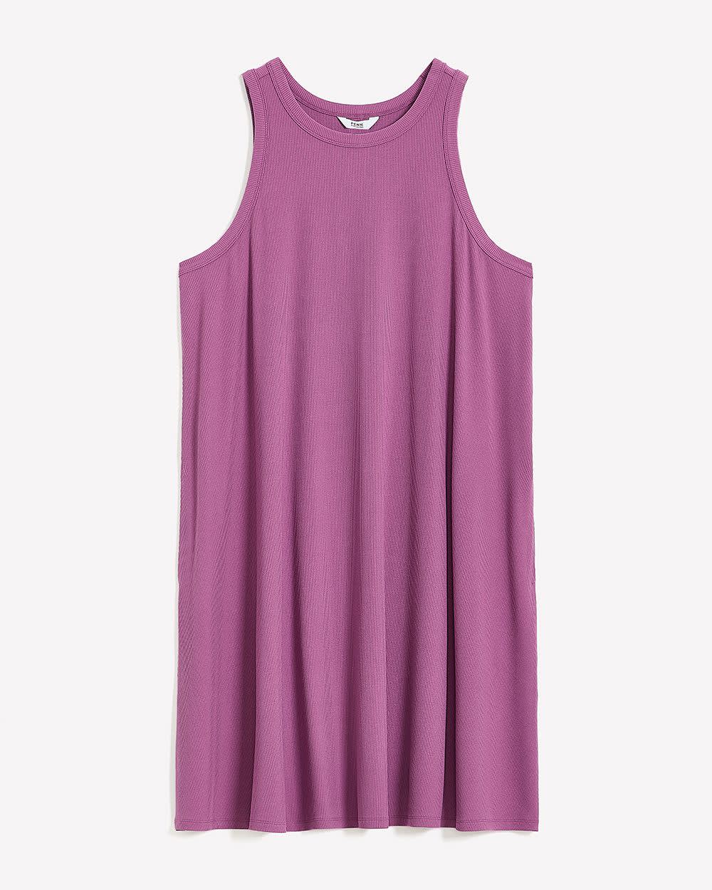 Responsible, Sleeveless Swing Halter Dress with Pockets Amethyst-