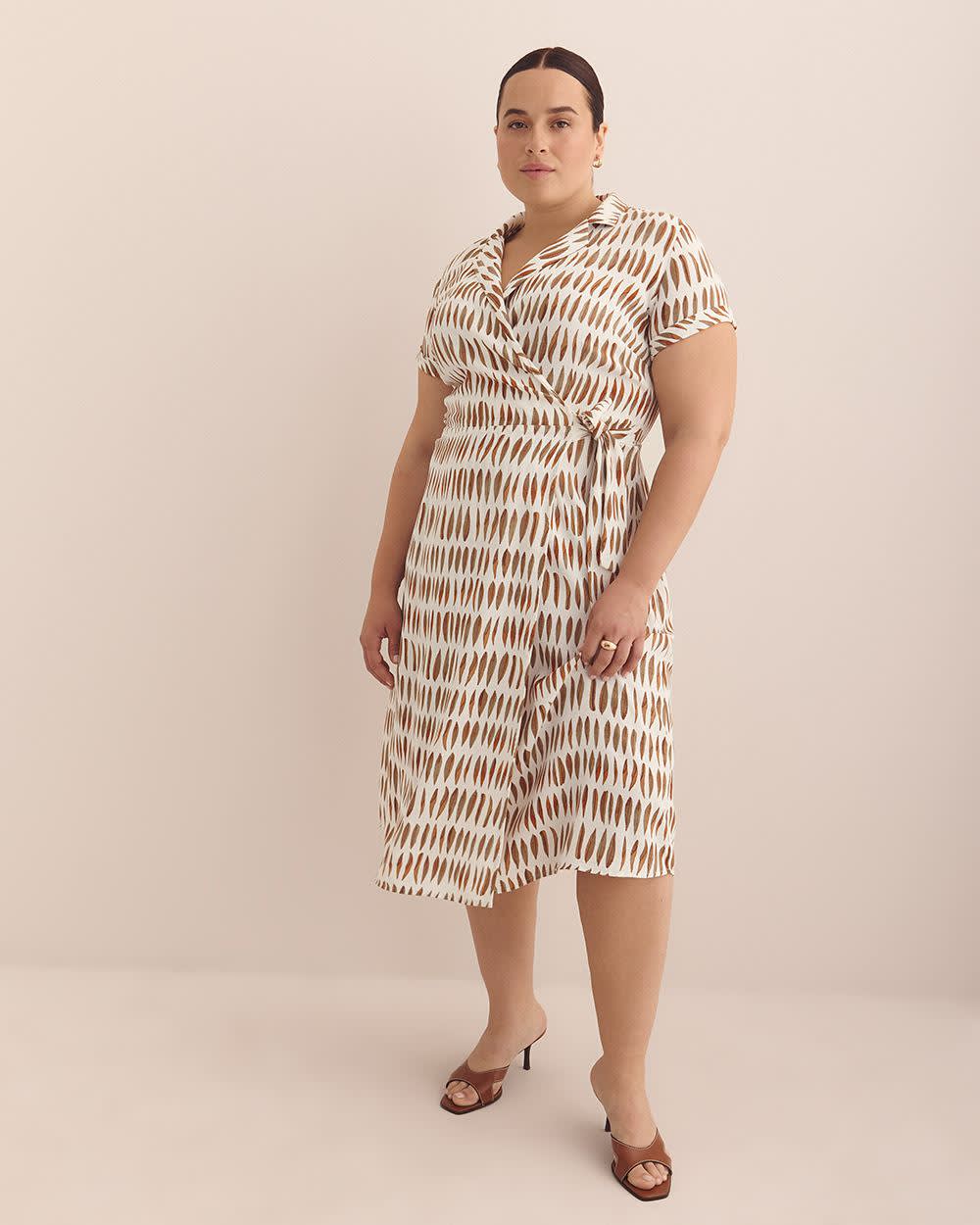 Wrap Dress with Notch Collar - Addition Elle Snow white printed 1 Wrap Dress with Notch Collar - Addition Elle Snow white printed
