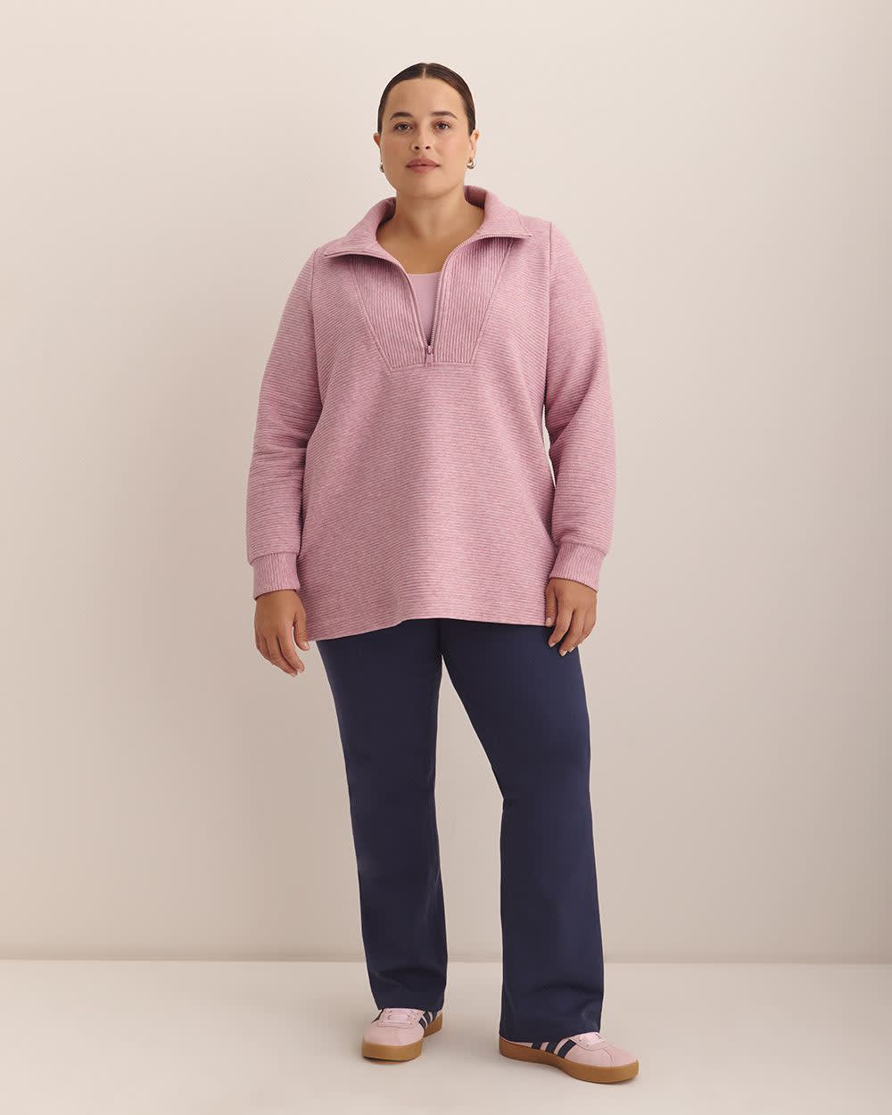 Heather Half-Zip Ottoman Tunic Sweatshirt - Active Zone Mauve shadows heather