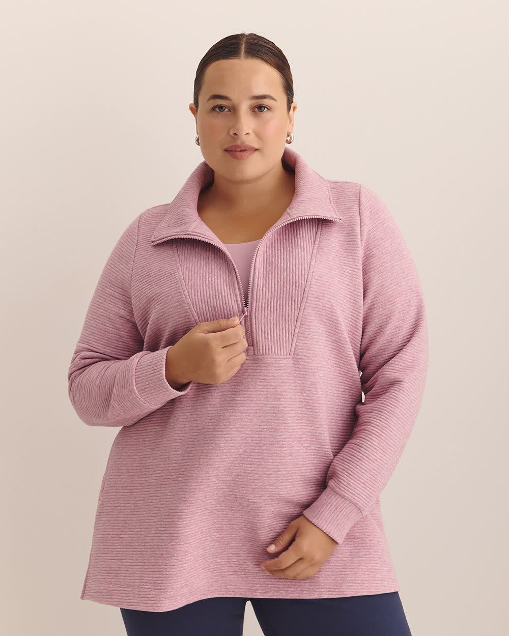 Heather Half-Zip Ottoman Tunic Sweatshirt - Active Zone Mauve shadows heather