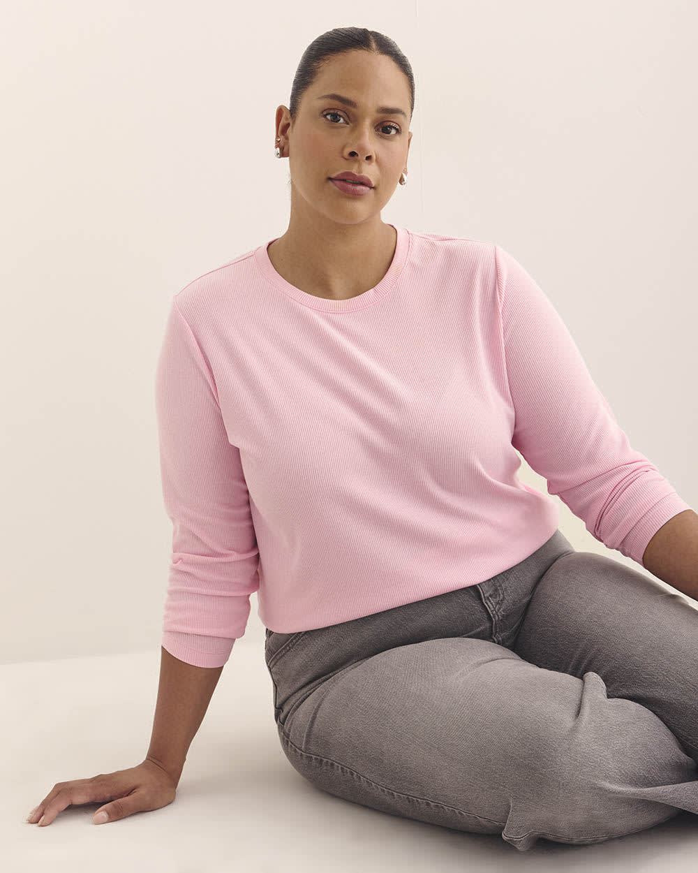 Boyfriend-Fit Ribbed Knit Tee - PENN. Essentials Nosegay