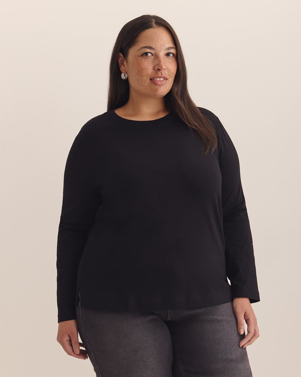Long-Sleeve Crewneck Tee - Addition Elle - PENN. Essentials Black