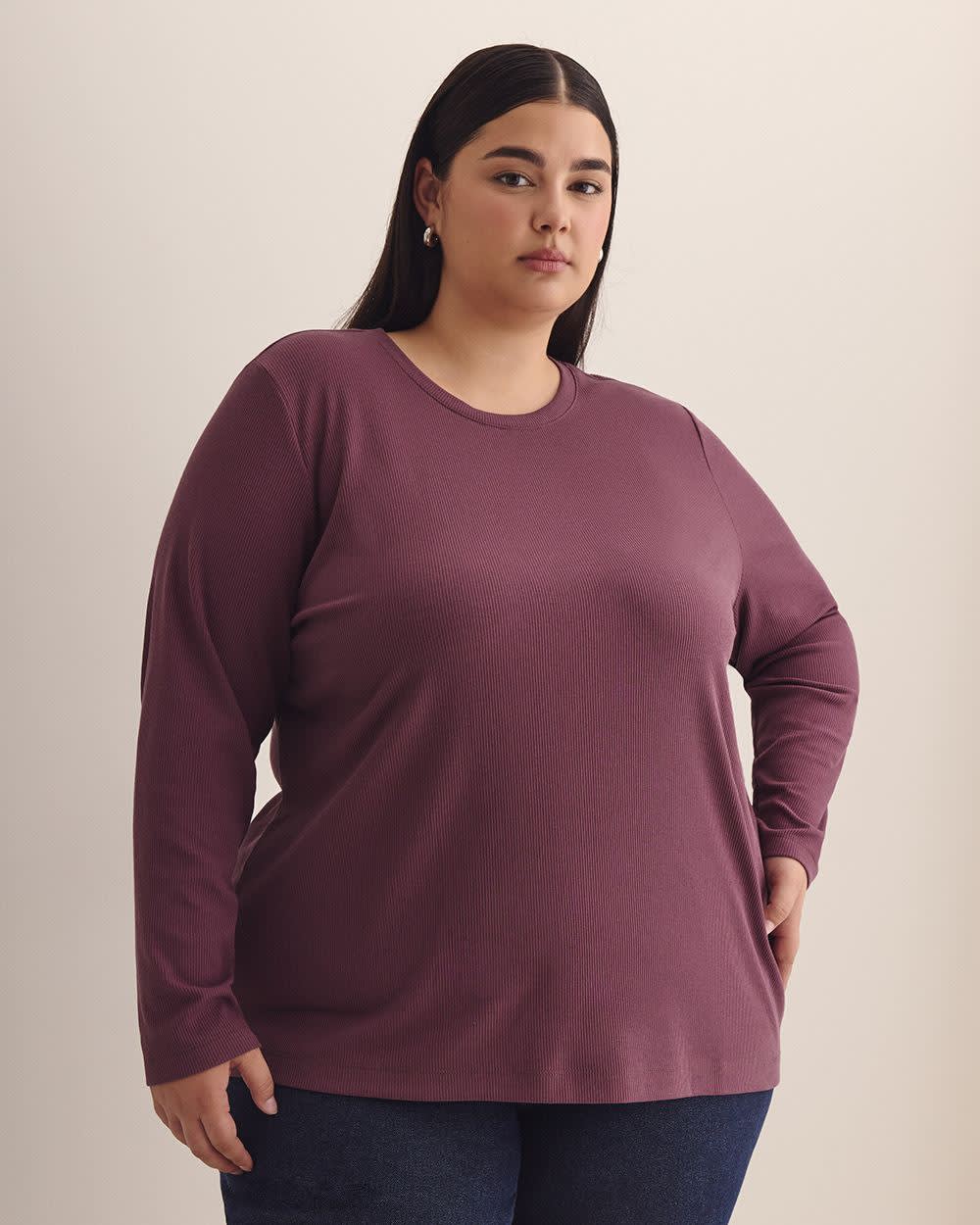 Boyfriend-Fit Ribbed Knit Tee - PENN. Essentials Eggplant 1 Boyfriend-Fit Ribbed Knit Tee - PENN. Essentials Eggplant