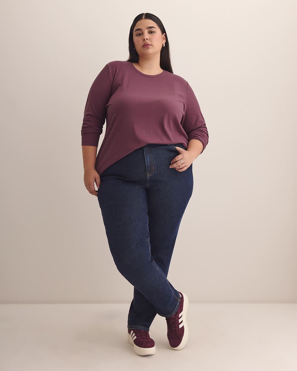 Boyfriend-Fit Ribbed Knit Tee - PENN. Essentials Eggplant 2 Boyfriend-Fit Ribbed Knit Tee - PENN. Essentials Eggplant