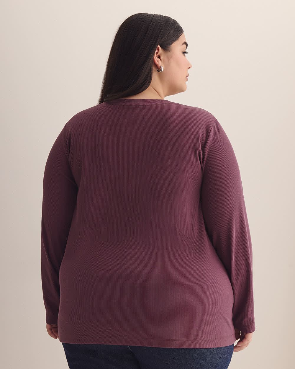 Boyfriend-Fit Ribbed Knit Tee - PENN. Essentials Eggplant 3 Boyfriend-Fit Ribbed Knit Tee - PENN. Essentials Eggplant