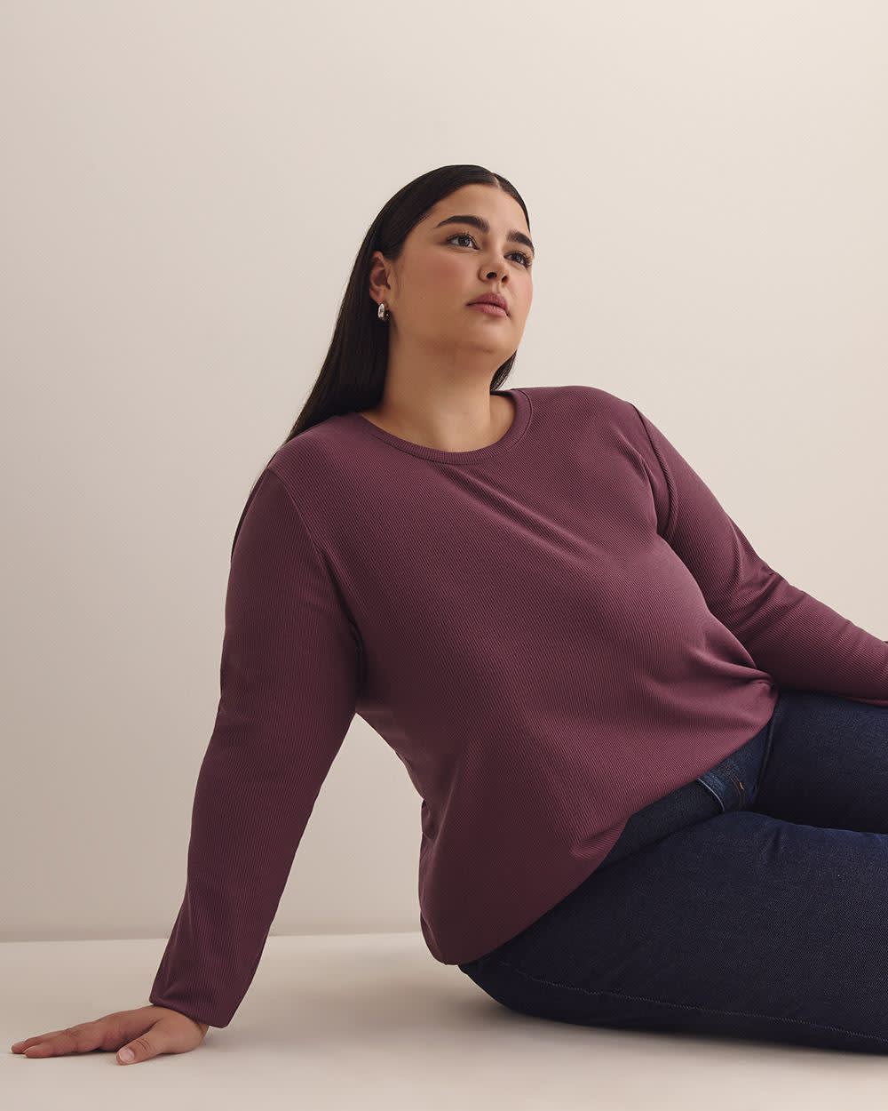 Boyfriend-Fit Ribbed Knit Tee - PENN. Essentials Eggplant 4 Boyfriend-Fit Ribbed Knit Tee - PENN. Essentials Eggplant