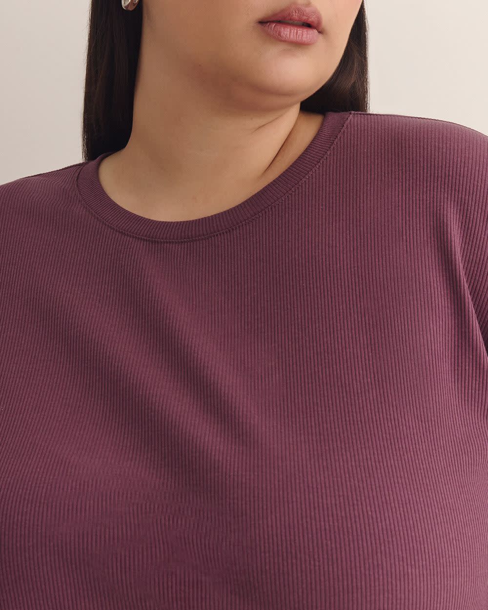 Boyfriend-Fit Ribbed Knit Tee - PENN. Essentials Eggplant 5 Boyfriend-Fit Ribbed Knit Tee - PENN. Essentials Eggplant
