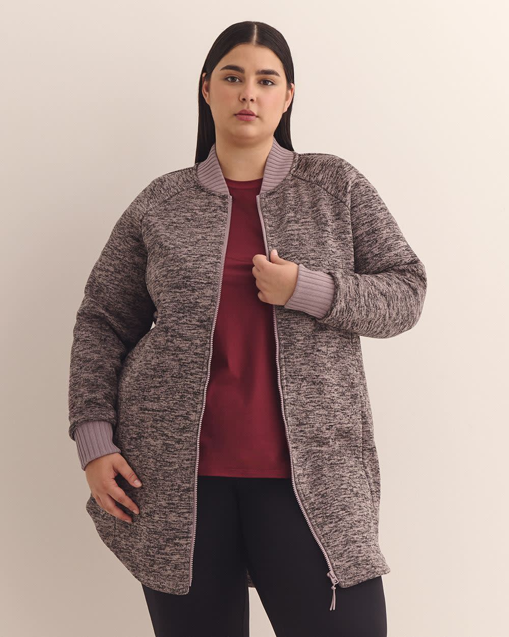 Long Bonded Fleece Bomber Jacket - Active Zone Purple dove space dye 1 Long Bonded Fleece Bomber Jacket - Active Zone Purple dove space dye