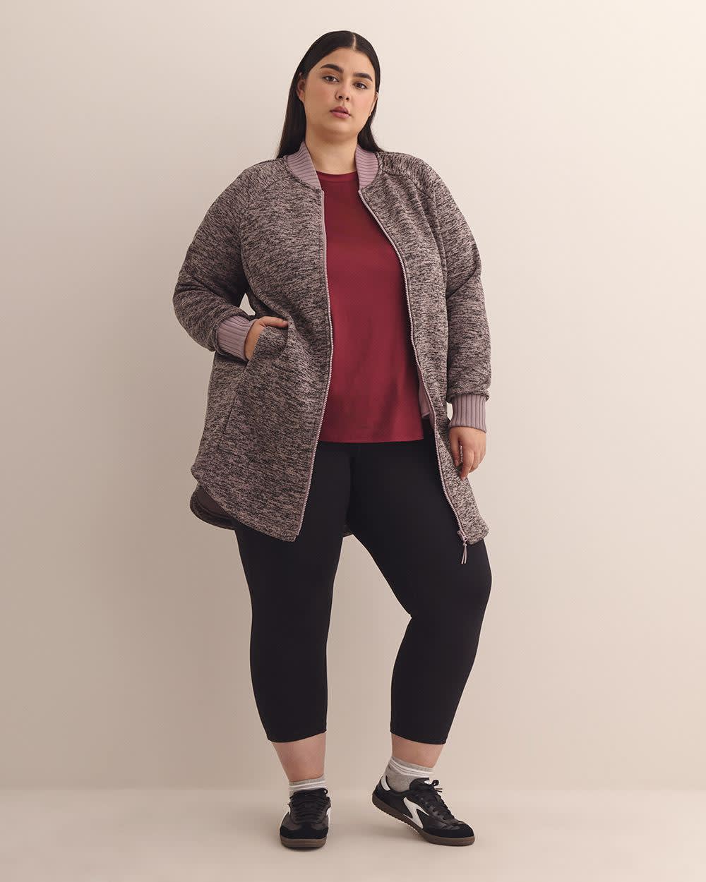 Long Bonded Fleece Bomber Jacket - Active Zone Purple dove space dye 2 Long Bonded Fleece Bomber Jacket - Active Zone Purple dove space dye