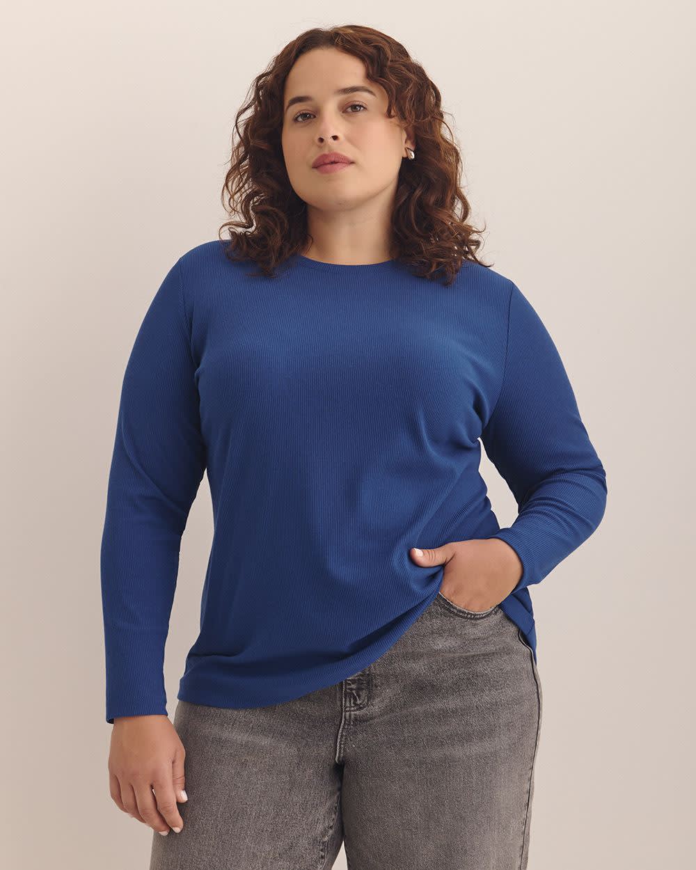 Boyfriend-Fit Ribbed Knit Tee - PENN. Essentials Sodalite blue 1 Boyfriend-Fit Ribbed Knit Tee - PENN. Essentials Sodalite blue
