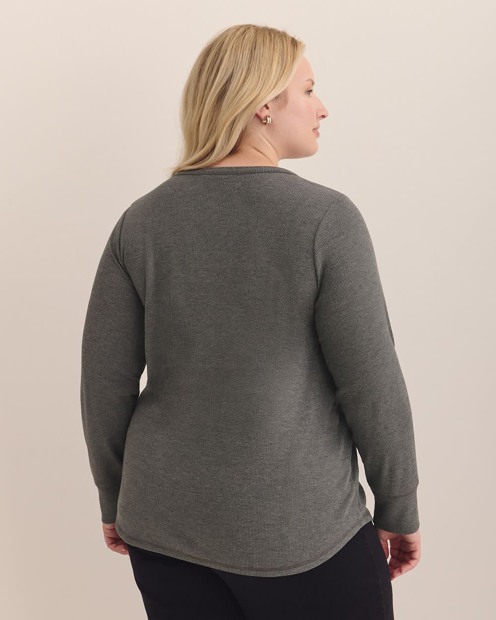 Long-Sleeve Split-Neck Waffle Knit Top Grey mix 3 Long-Sleeve Split-Neck Waffle Knit Top Grey mix