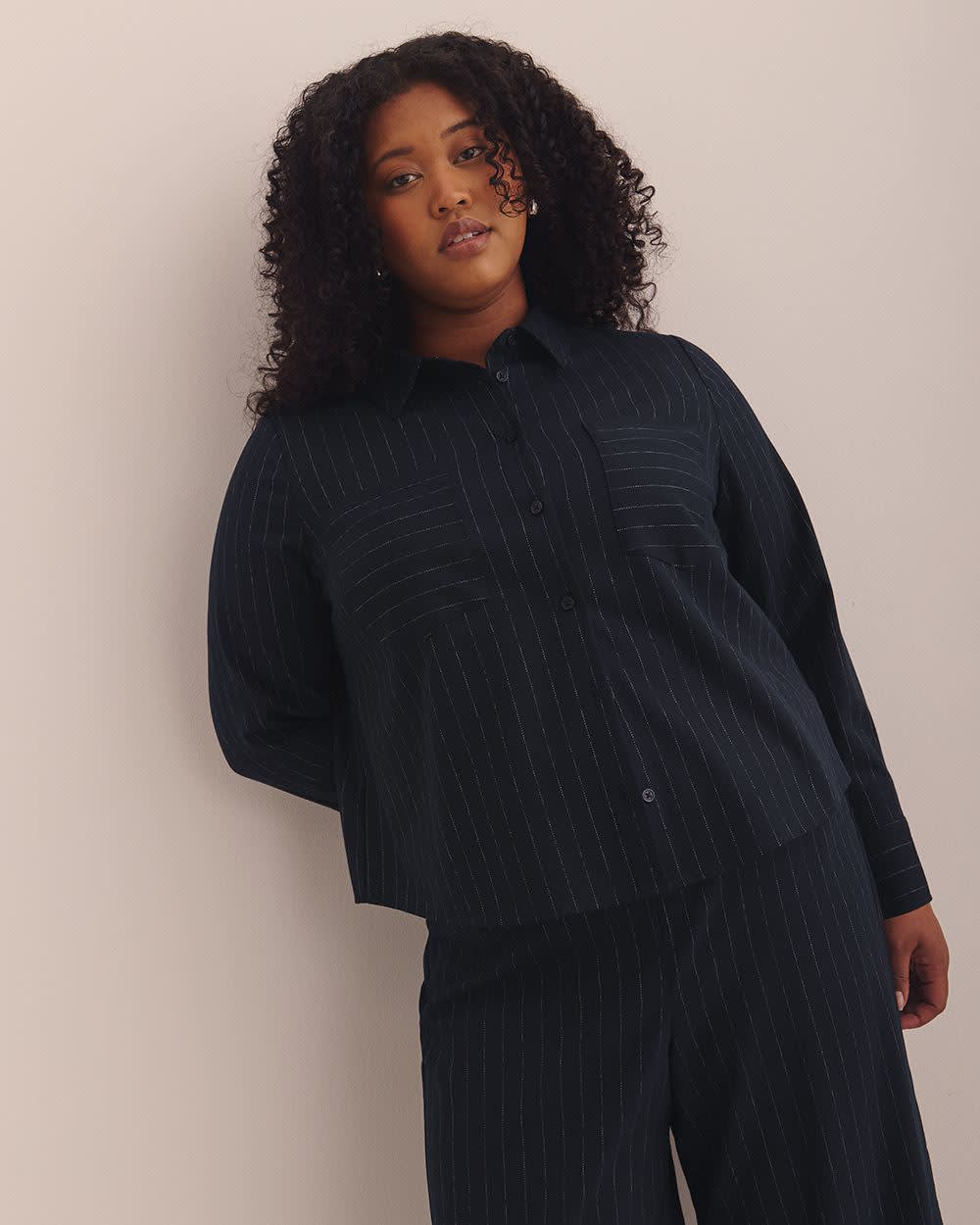 Pinstripe Shirt with Front Pockets Cloudy night
