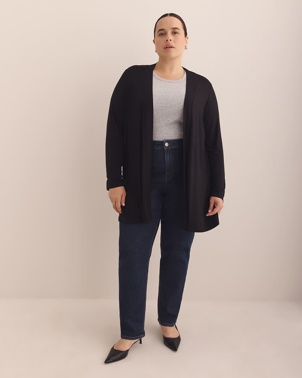Black Long-Sleeve Open Cardigan Black