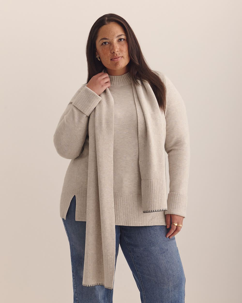 Responsible, Scarf Sweater - Addition Elle Light oat mix 1 Responsible, Scarf Sweater - Addition Elle Light oat mix