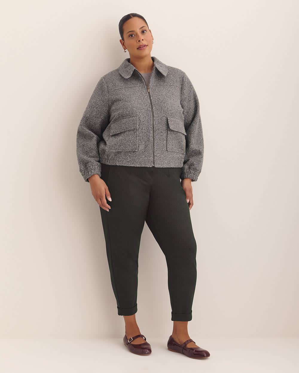 Short Grey Bouclé Bomber Jacket Grey mix