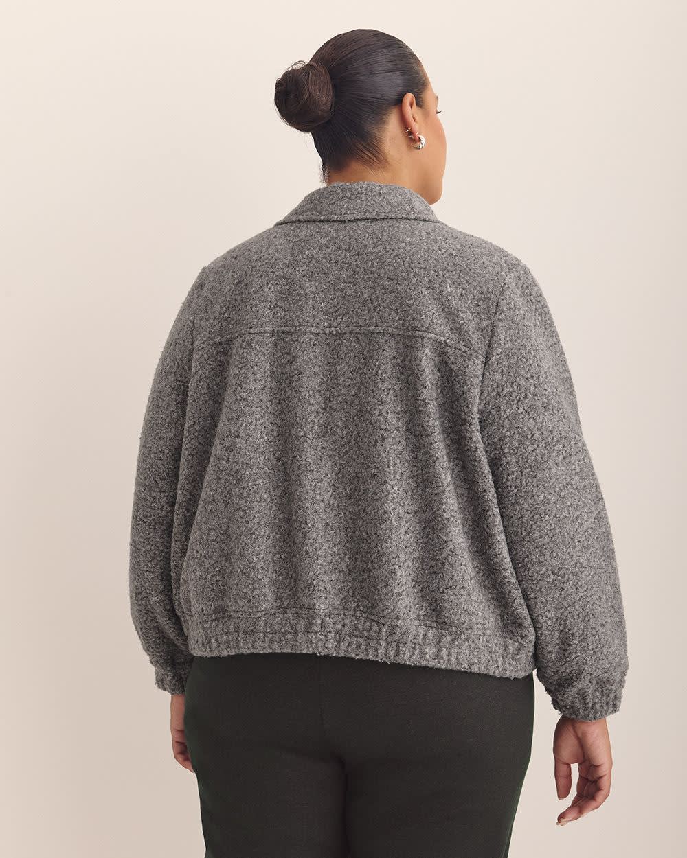 Short Grey Bouclé Bomber Jacket Grey mix