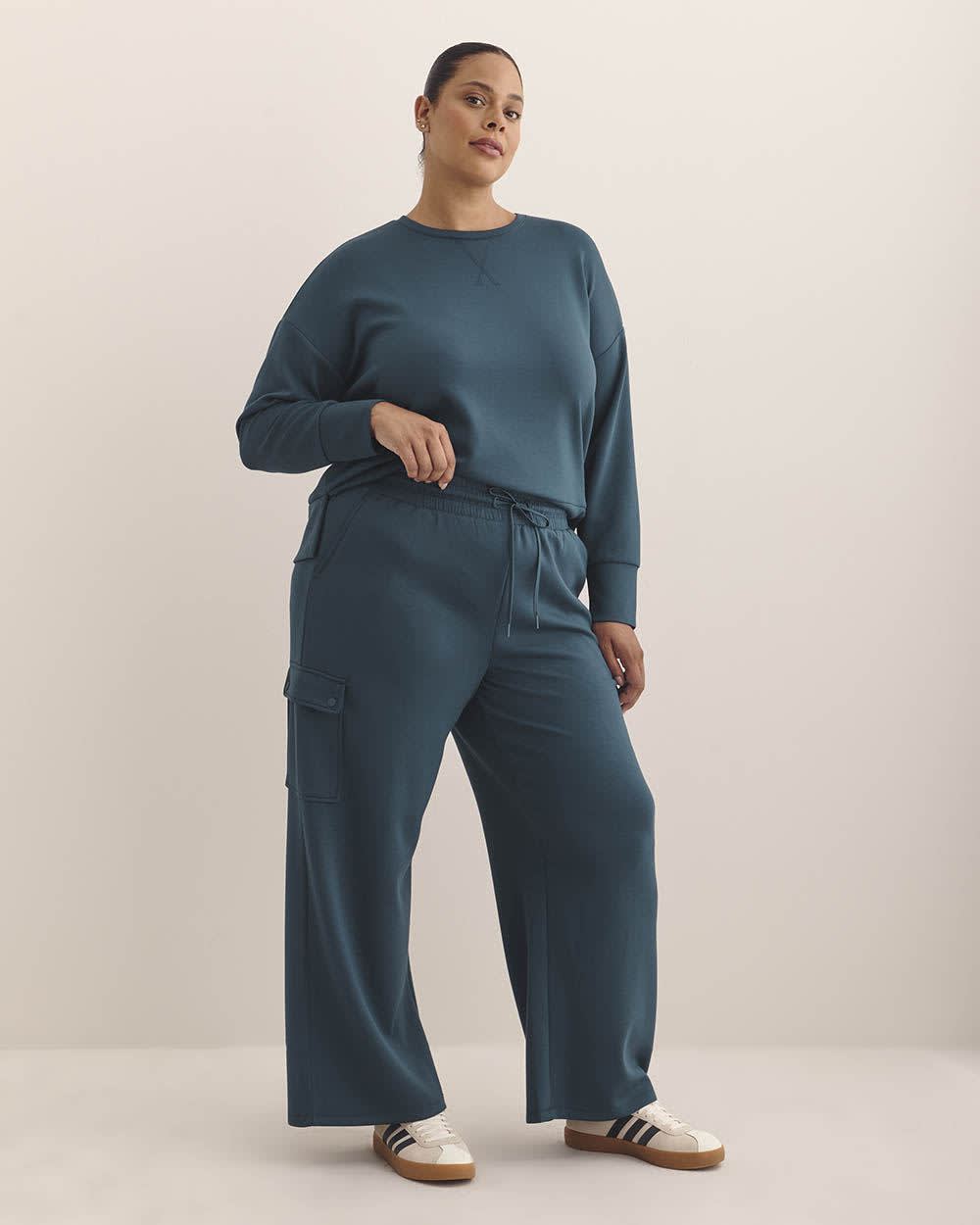 Petite, Light Knit Wide-Leg Cargo Pant - Active Zone Moonlit ocean 1 Petite, Light Knit Wide-Leg Cargo Pant - Active Zone Moonlit ocean