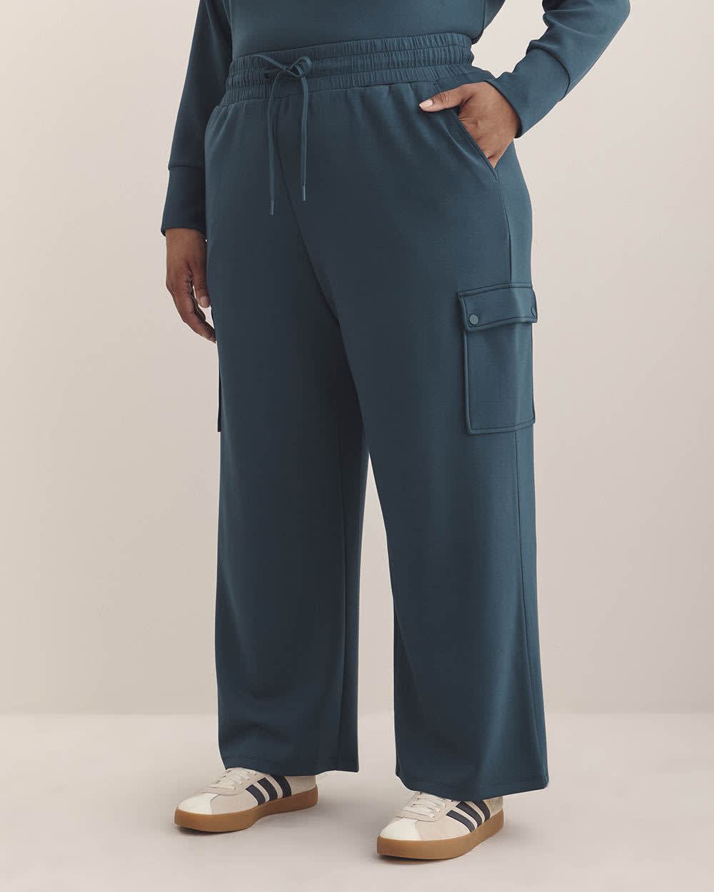 Petite, Light Knit Wide-Leg Cargo Pant - Active Zone Moonlit ocean 2 Petite, Light Knit Wide-Leg Cargo Pant - Active Zone Moonlit ocean