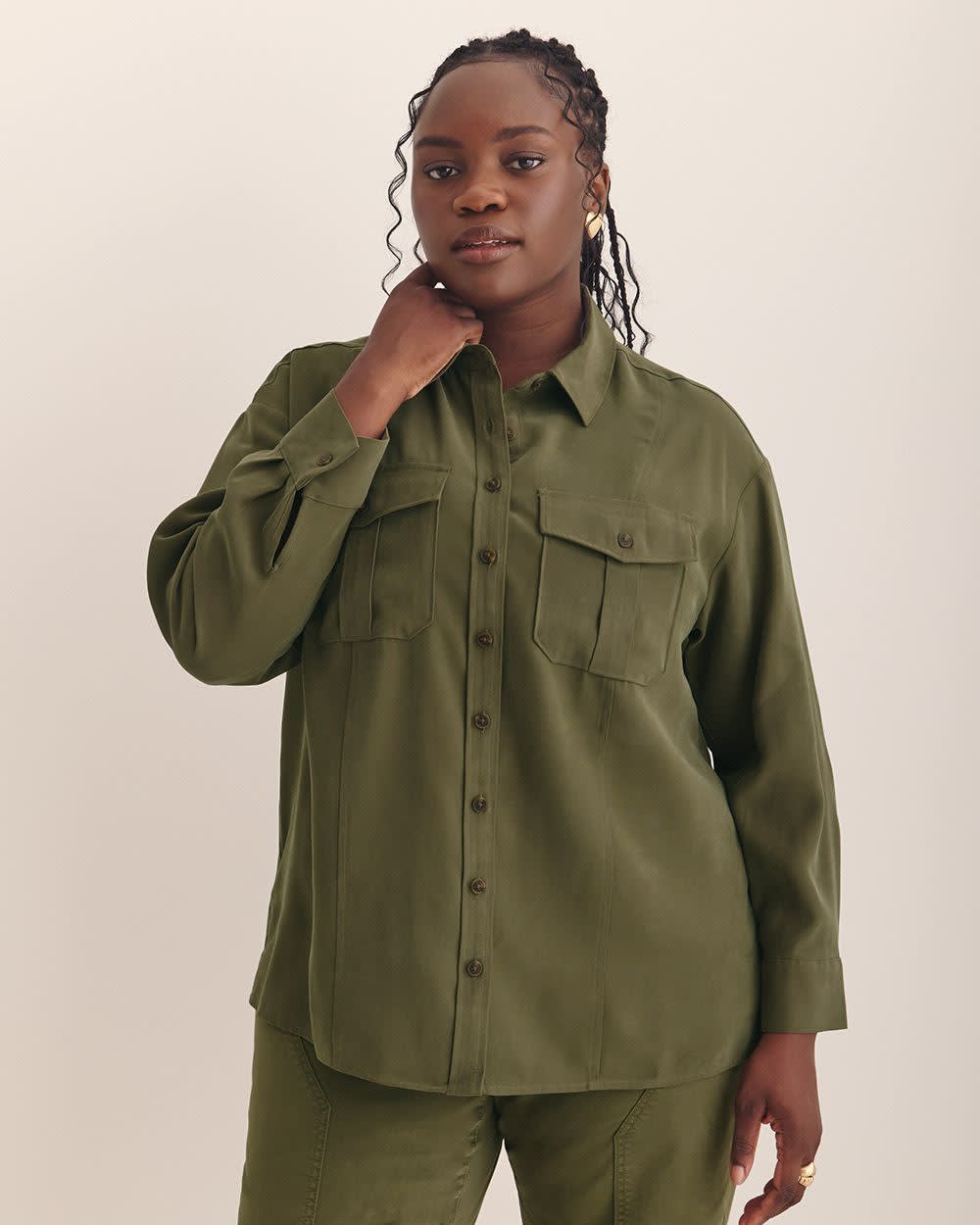 Utility Boxpleat Pocket Shirt - Addition Elle Ivy green 1 Utility Boxpleat Pocket Shirt - Addition Elle Ivy green