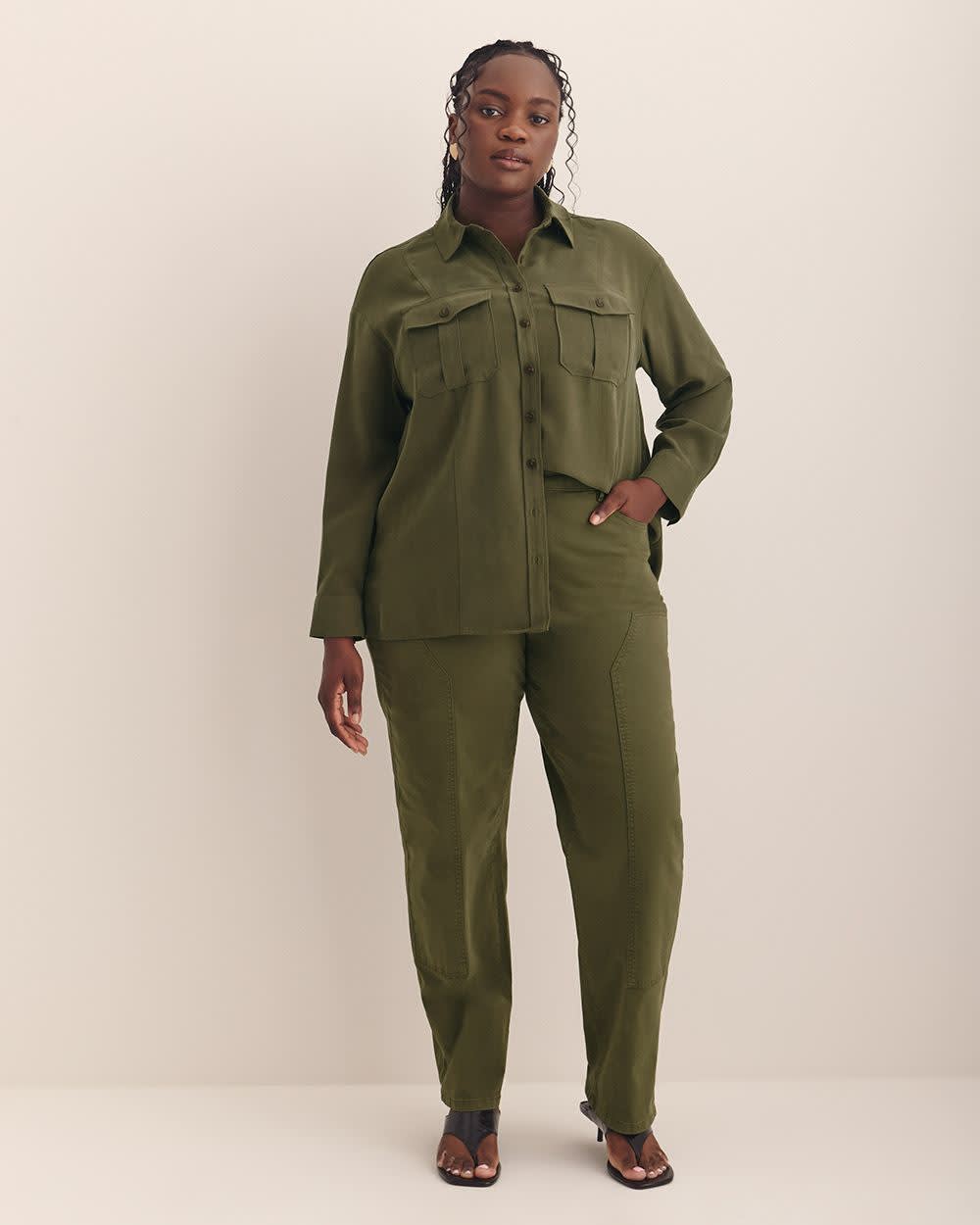 Utility Boxpleat Pocket Shirt - Addition Elle Ivy green 2 Utility Boxpleat Pocket Shirt - Addition Elle Ivy green