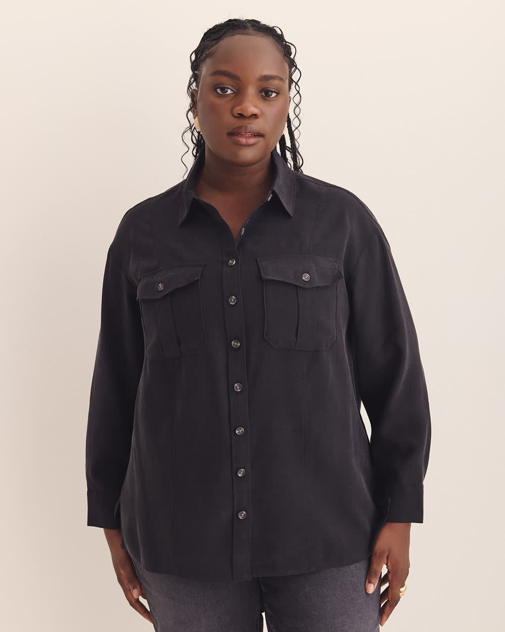 Utility Boxpleat Pocket Shirt - Addition Elle Black