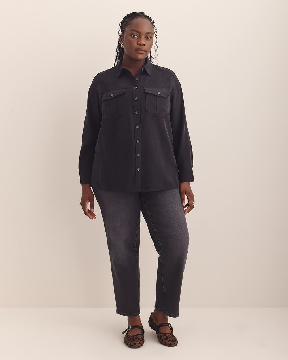 Utility Boxpleat Pocket Shirt - Addition Elle Black