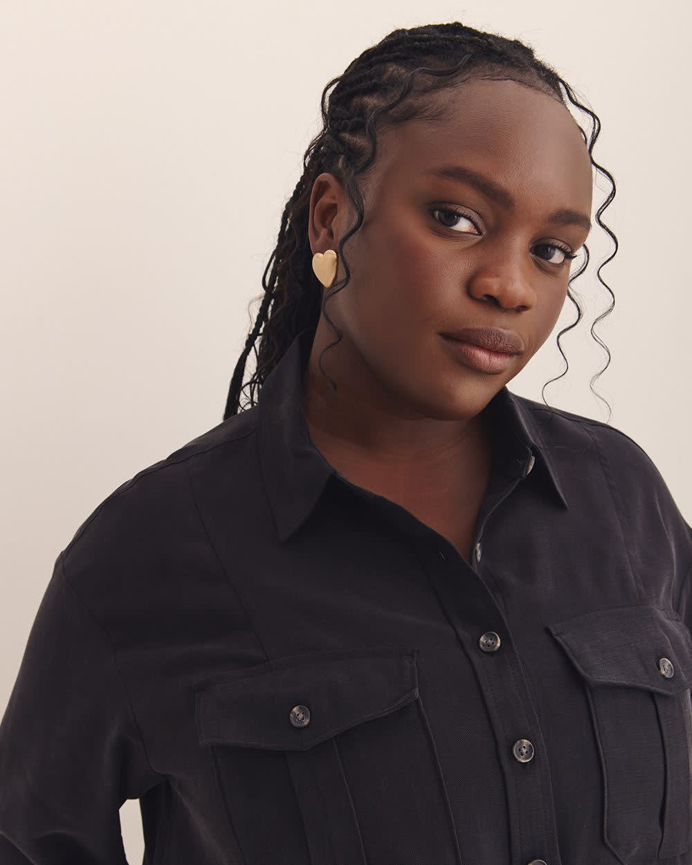 Utility Boxpleat Pocket Shirt - Addition Elle Black 4 Utility Boxpleat Pocket Shirt - Addition Elle Black