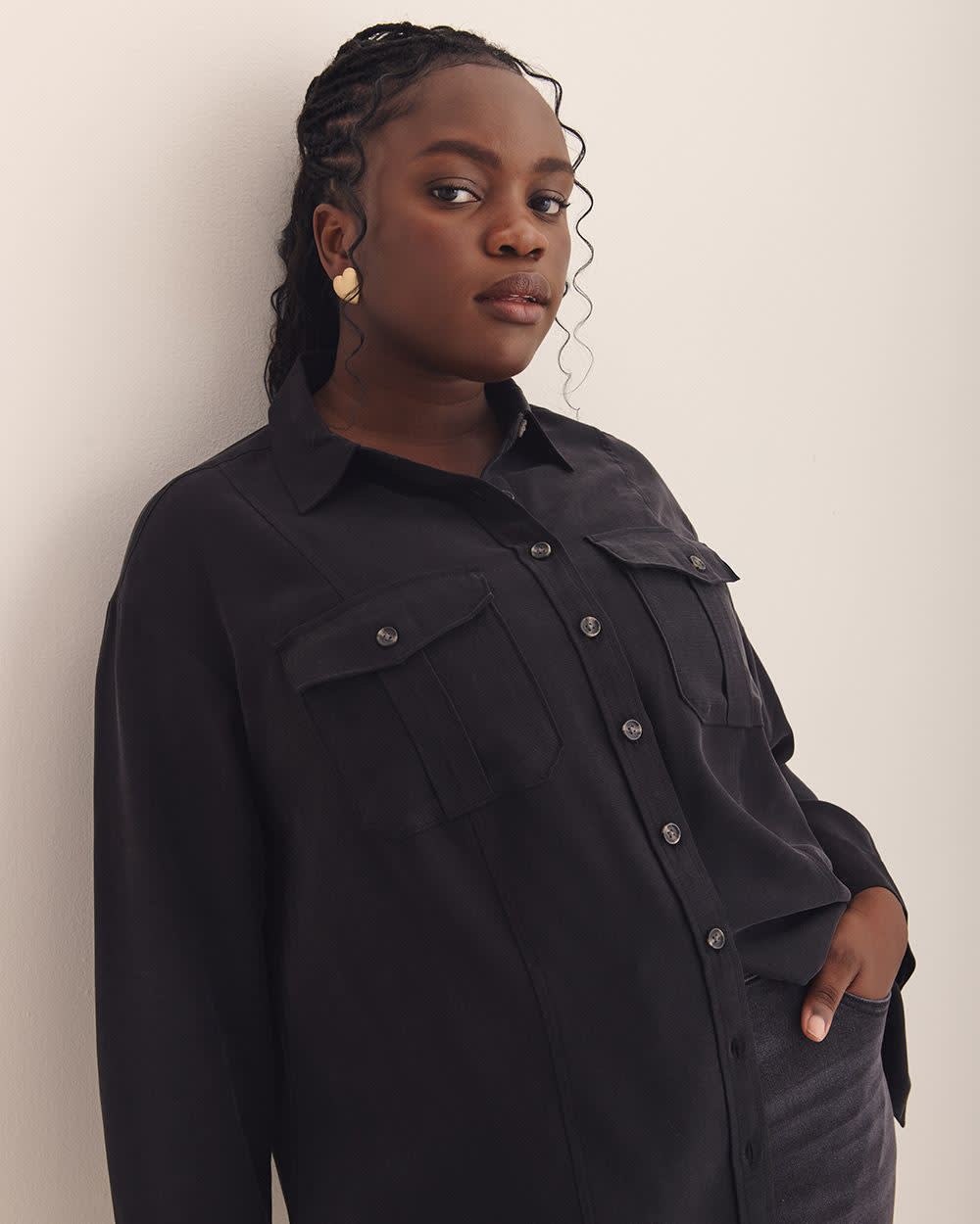 Utility Boxpleat Pocket Shirt - Addition Elle Black 5 Utility Boxpleat Pocket Shirt - Addition Elle Black